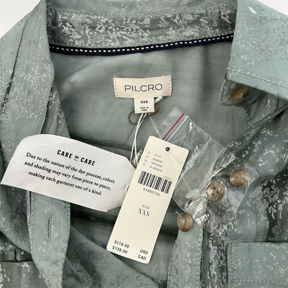NWT Anthropologie Pilcro Foil Shine Buttondown Shirt Oversized XXS - Picture 8 of 10